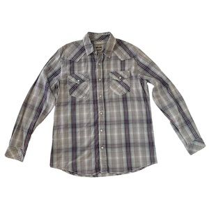 Levi Strauss & Co Pearl Snap Shirt Mens Size L Long Sleeve Pockets Purple Plaid